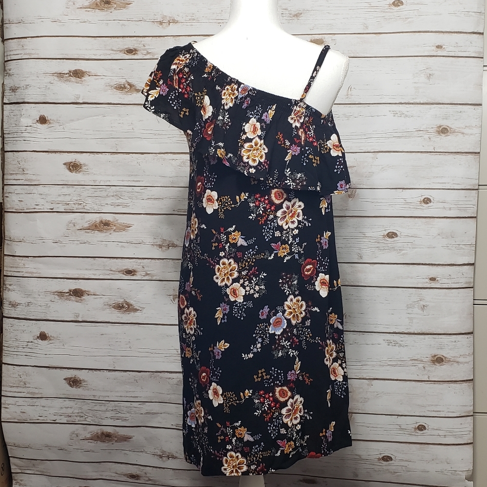 Pink Rose Asymmetrical Black Floral Dress Sz Small - Picture 4 of 8